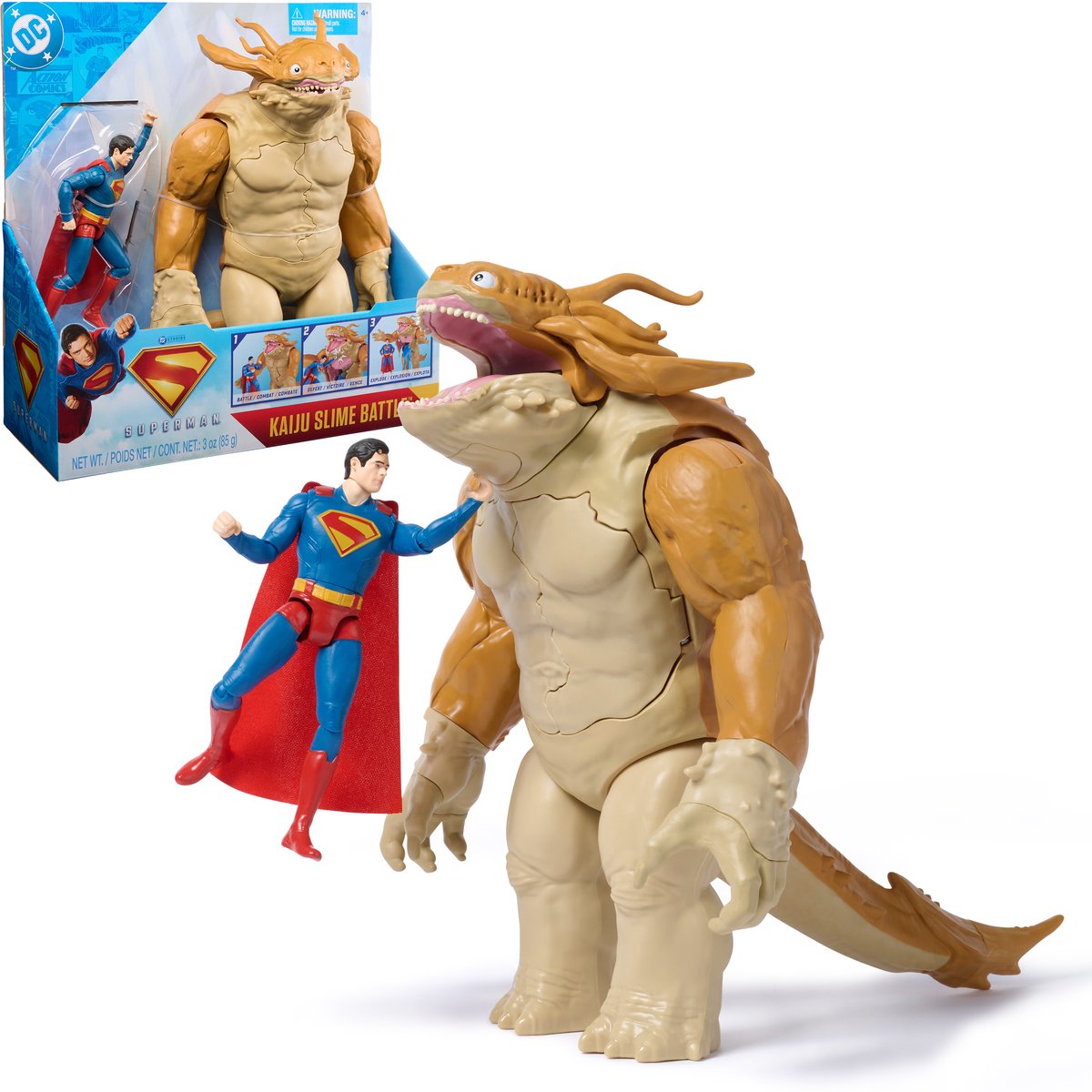 DC comics, superman, bataille de slime superman contre kaiju, figurine d'action avec ensemble de jeu géant pour enfants, jouets de super-héros