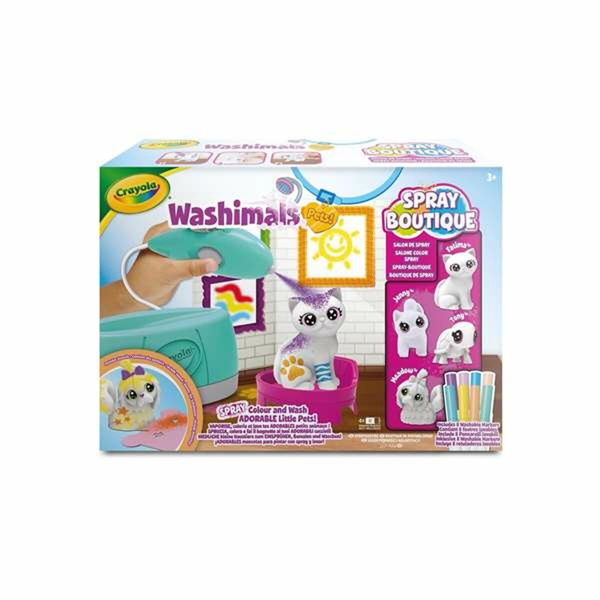 Crayola - washimals pets - paquet passe-temps - set boutique de pulvérisation avec aérographe et 4 animaux