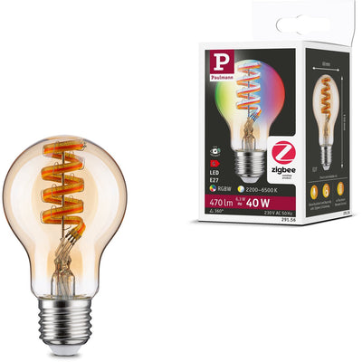 Paulmann Ampoule LED à Filament 230 V Smart Home ZigBee 3.0 E27 470LM 6,3W RGBW+ Intensité Variable Or