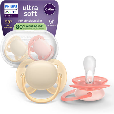 Philips avent ultra soft – sucette en silicone super douce (0-6 mois) – pour peaux sensibles – 2 pièces - scf091 38