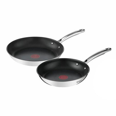 Poêles Tefal duetto - lot de 2 - 24 28 cm - induction, revêtement extérieur inox - revêtement antiadhésif