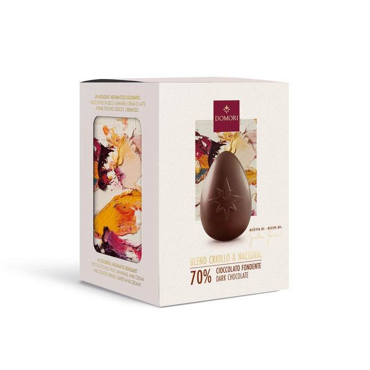 Domori - œuf de Pâques en chocolat noir de luxe gianluca franzoni 70% de cacao – œuf en chocolat noir criollo d'Équateur – cadeau en chocolat haut de gamme avec surprise – 70 g