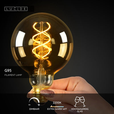 Lucide g95 - lampe à filament - ø 9,5 cm - LED dimmable - E27 - 1x4,9W 2200K - ambre