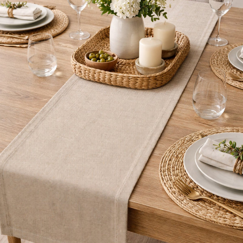 Arti casa chemin de table 35x150 cm - chemin de table beige uni - chemin de table pour table à manger - décoration de table allongée - beige