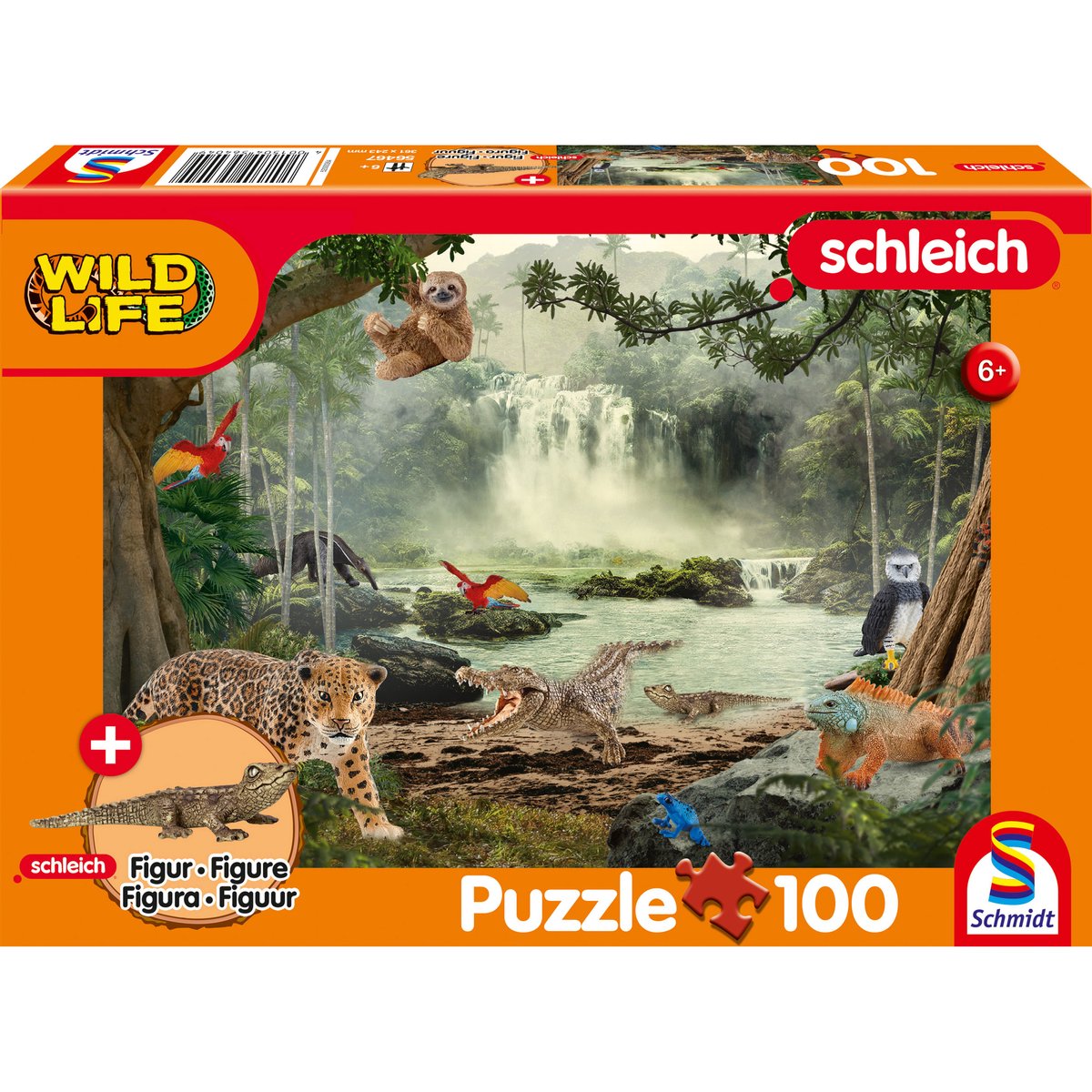 Schmidt - puzzle - vie sauvage dans la forêt tropicale - schleich - 100 pièces + figurine originale - enfants - à partir de 6 ans