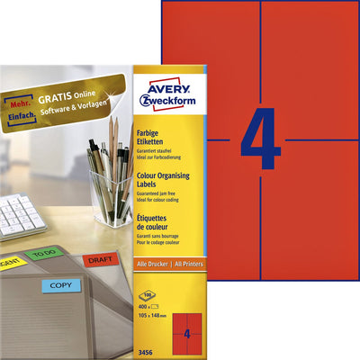 Étiquettes multifonctions avery zweckform 400 pièces rouge