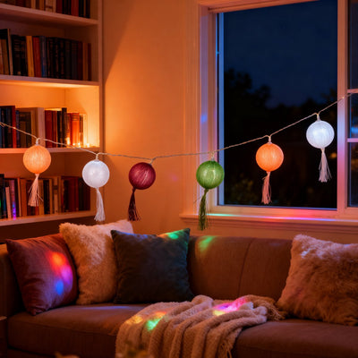 Arti casa guirlande lumineuse lanterne - guirlande lumineuse 10 LED blanc chaud - guirlande lumineuse alimentée par batterie 2x AA - guirlande lumineuse pour l'intérieur - éclairage décoratif