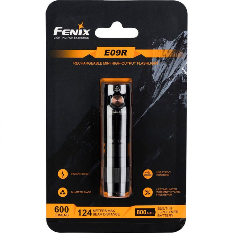 Lampe de poche LED compacte Fenix e09r - rechargeable - 600 lumens - 124 mètres - étanche ip68