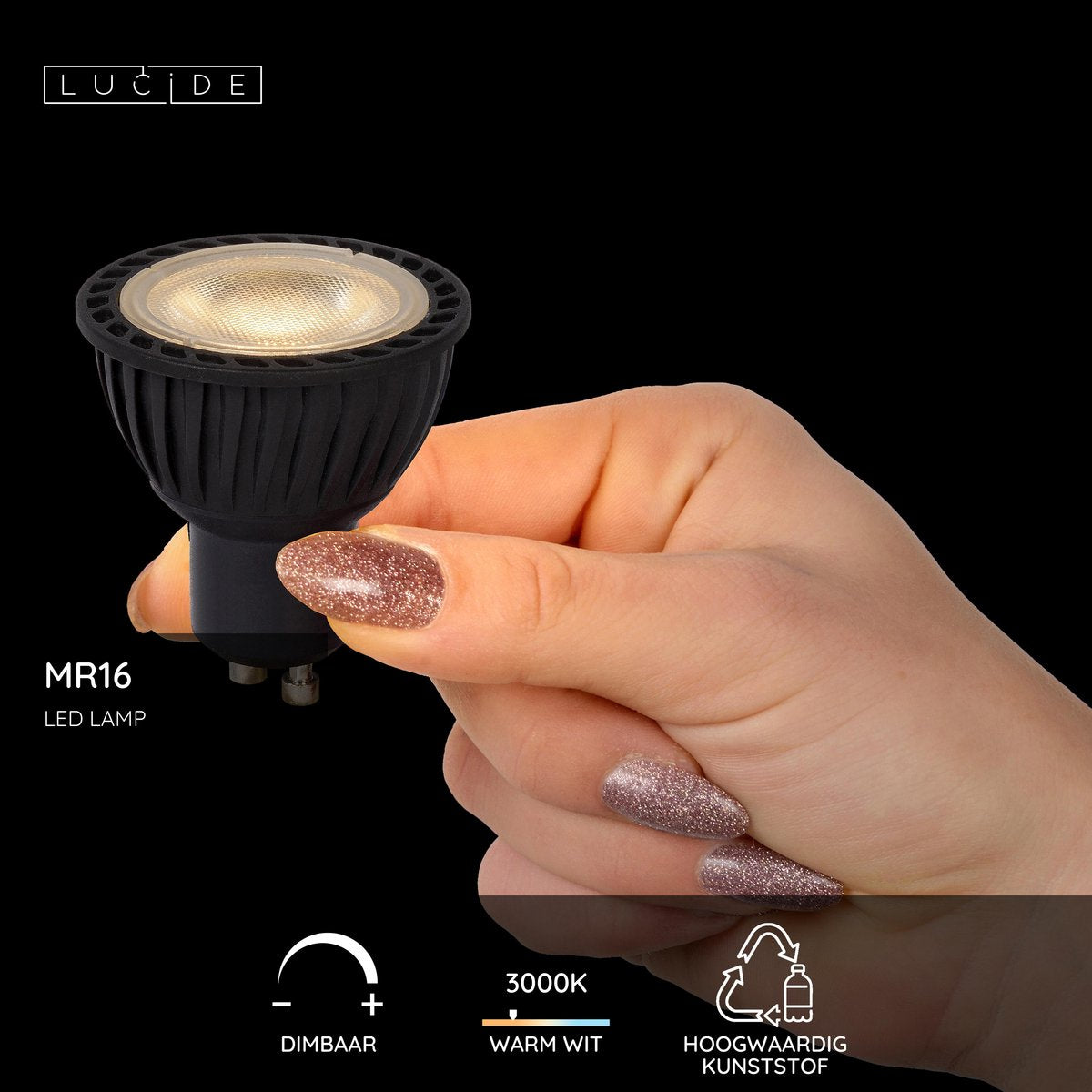 Lucide mr16 - lampe led - ø 5 cm - led dimmable - gu10 - 1x5w 3000k - noir