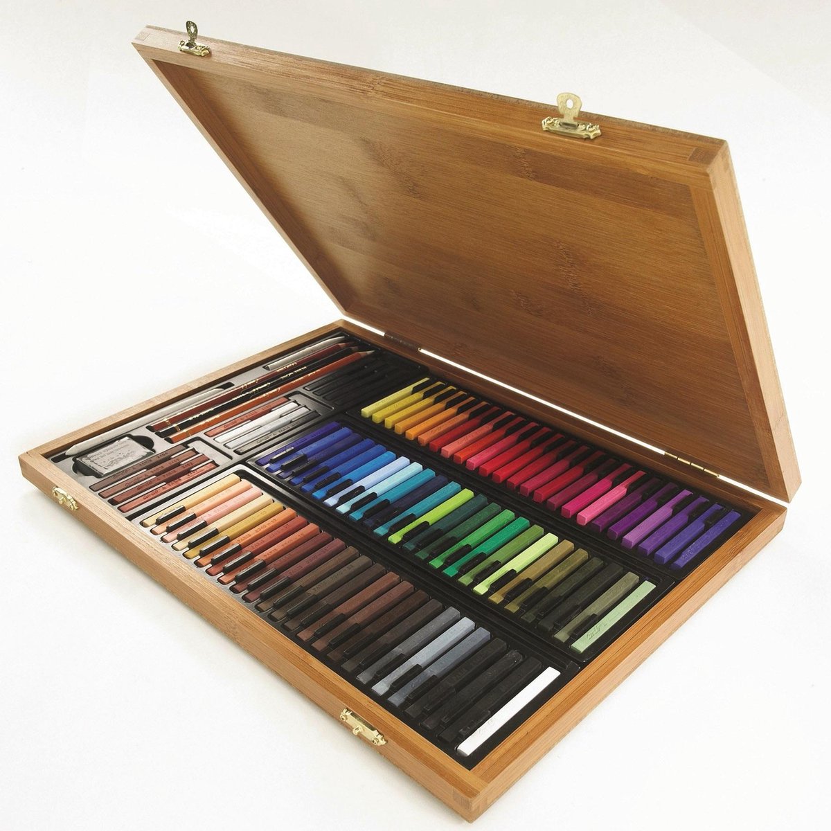 Conté à paris 50174 set d'art en bambou 84 carrés + accessoires | ensemble de dessins au pastel dans un étui en bambou
