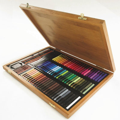 Conté à paris 50174 set d'art en bambou 84 carrés + accessoires | ensemble de dessins au pastel dans un étui en bambou