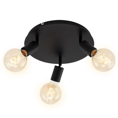 Briloner Pearl - spot de plafond 3 lumières - plafonnier rétro vintage - têtes de spot rotatives - 3x E27 - max. 60w - métal - noir - ø 30cm