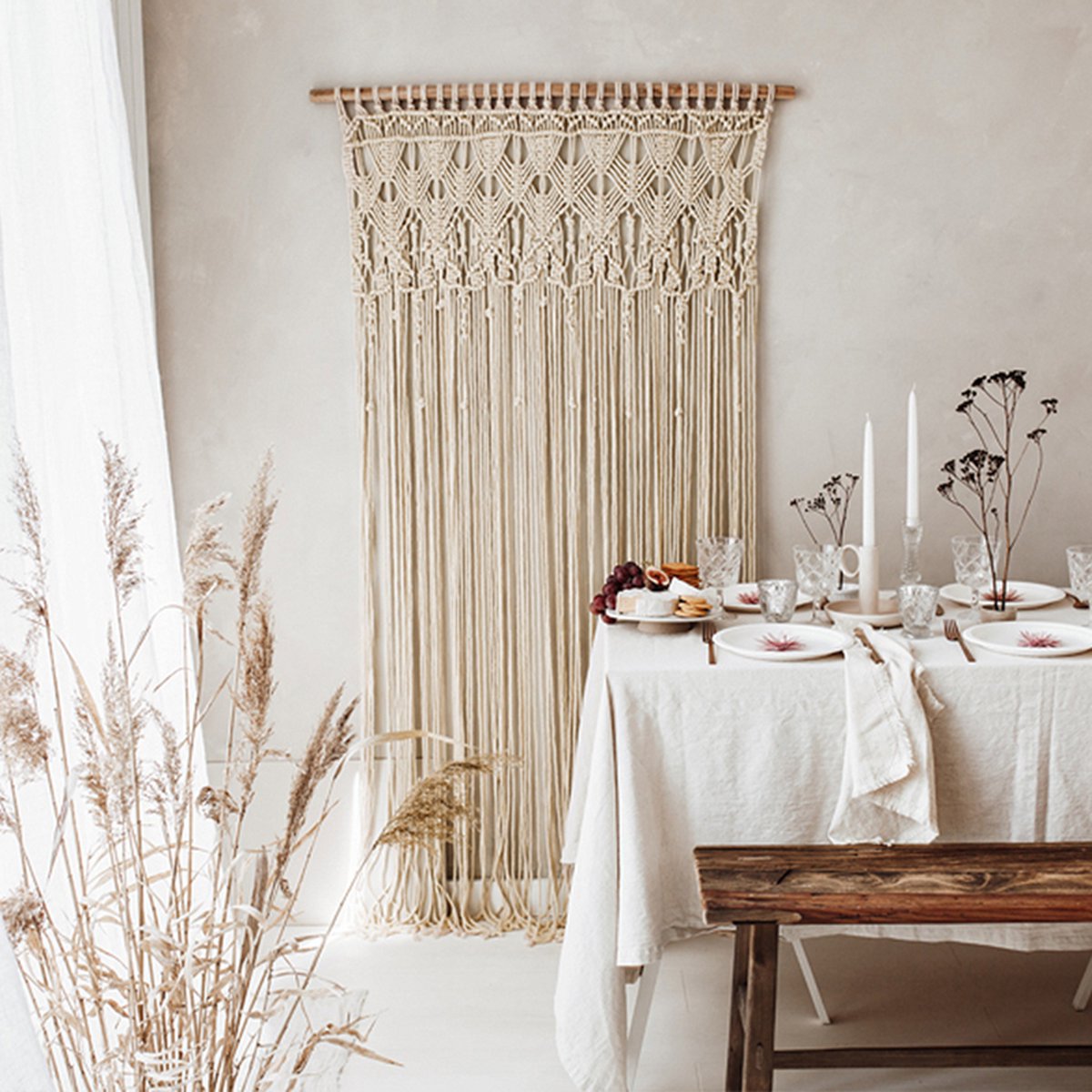 Décoration de fête partydeco - macramé, blanc cassé, 94,5 x 171 cm