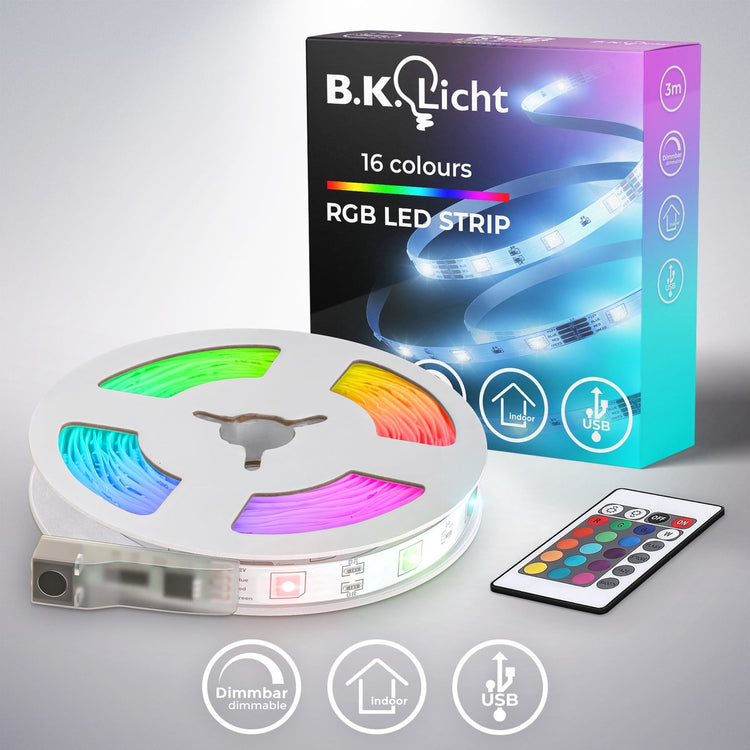 B.K.licht - Bande LED - Lumières LED de 3 mètres - avec USB - RVB - dimmable - lumière colorée - avec télécommande