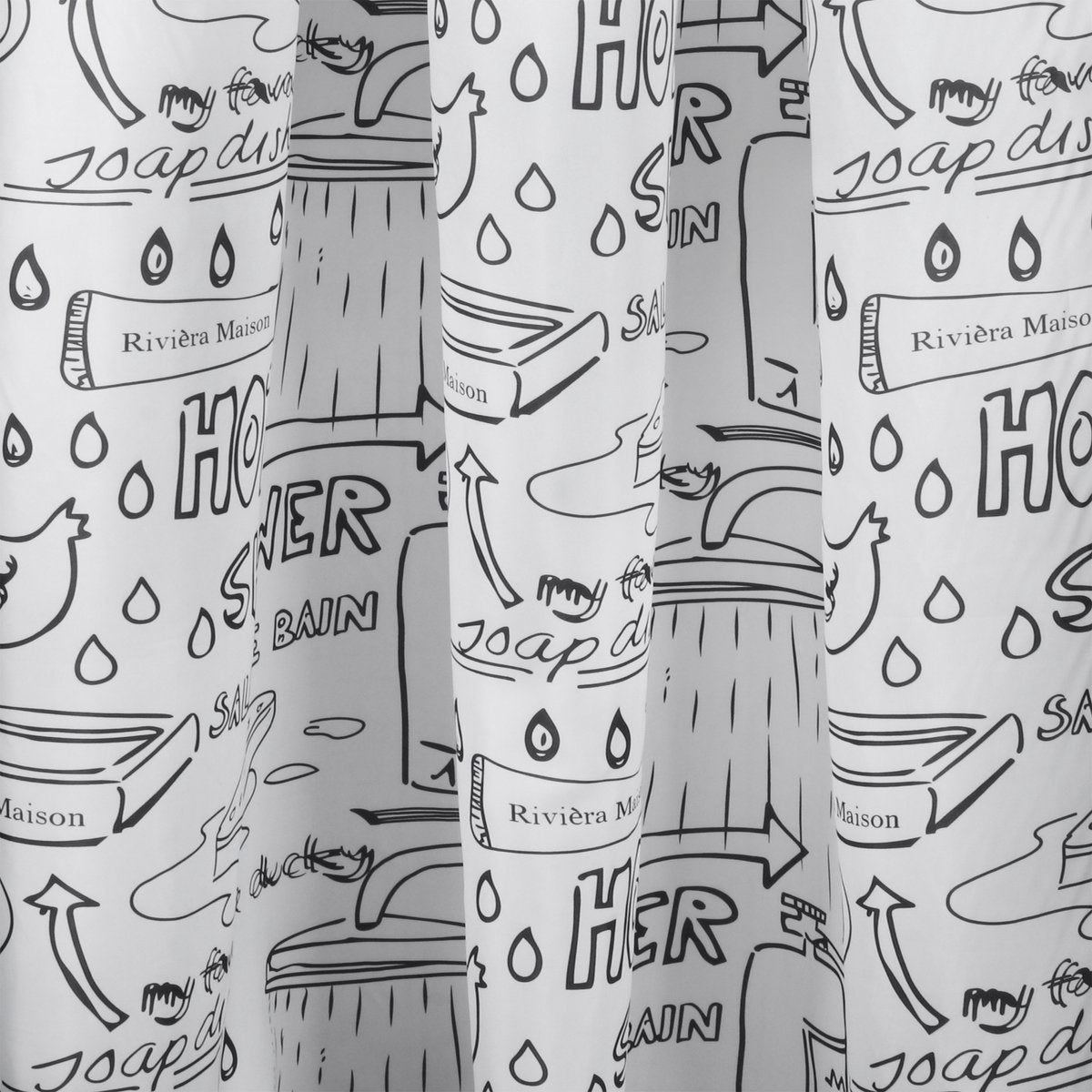 Differnz Rideau de douche bain - 180 x 200 cm - lesté - 100% polyester - blanc noir