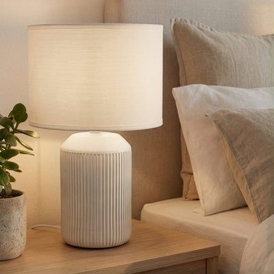 Briloner ino - lampe de table chambre - avec abat-jour en tissu base en céramique - lampe de chevet - lampe de table - ø22 x 37,5 cm - blanc