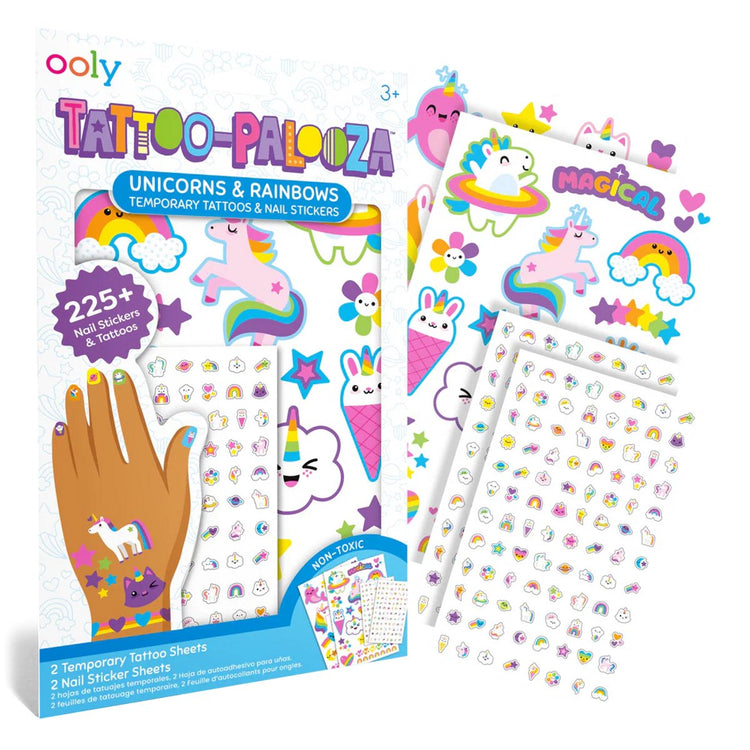 Ooly - tatouage-palooza - tatouages temporaires autocollants pour ongles - licornes arcs-en-ciel