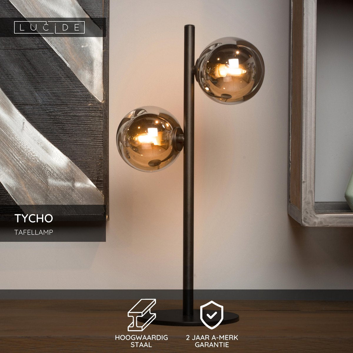 Lucide tycho - lampe de table - 2xg9 - noir