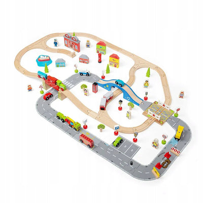 Bigjigs en bois et ensemble d'autoroutes en bois, 105dlg.