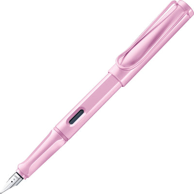 Stylo plume Lamy Safari 0d2 – en plastique robuste de couleur rose clair – avec design ergonomique et plume en acier, épaisseur d'écriture fine, avec cartouche d'encre bleue T 10