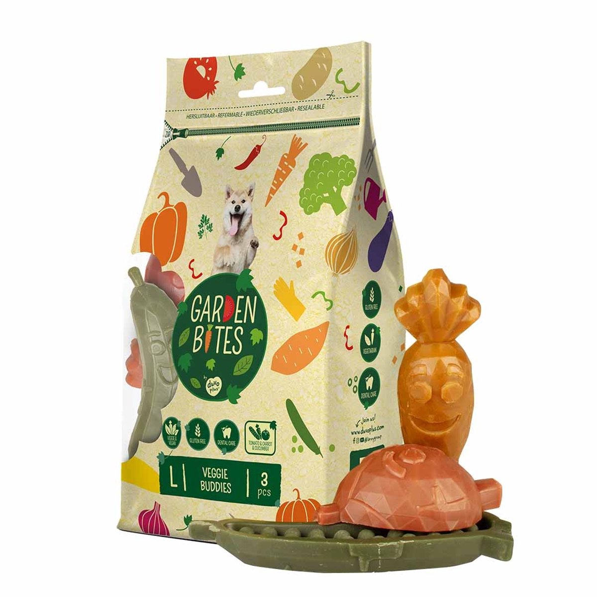 Garden Bites duvoplus - Veggie Buddies Dog Snacks - Friandises pour chiens - végétarien sans gluten - grand