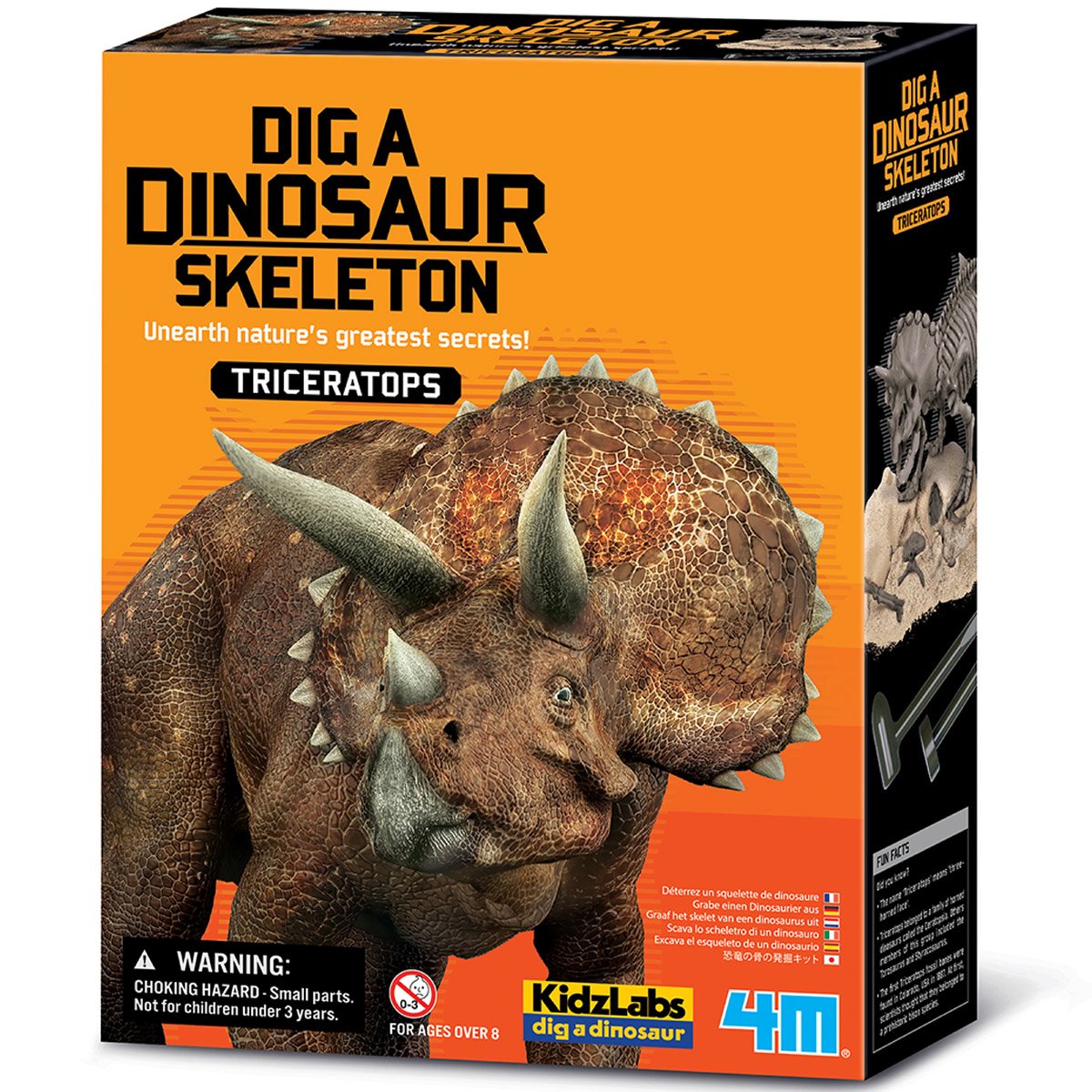 4m déterrez votre dinosaure - tricératops - kit d'excavation et modèle de squelette - kidzlabs - 7+