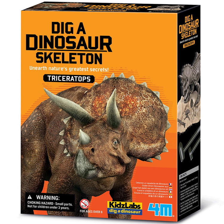 4m déterrez votre dinosaure - tricératops - kit d'excavation et modèle de squelette - kidzlabs - 7+