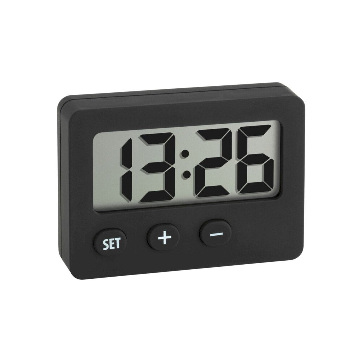 Tfa dostmann 60.2013.01 - horloge - numérique - horloge de table - quartz - revêtement en caoutchouc - support magnétique - noir