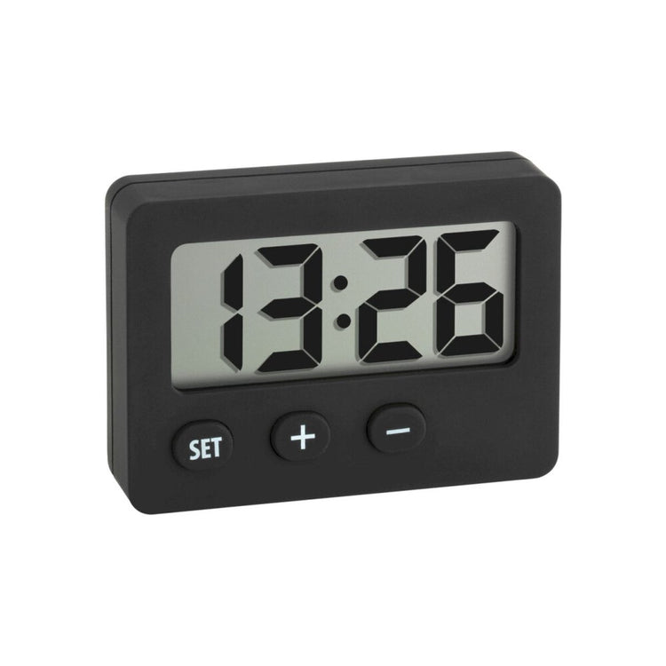 Tfa dostmann 60.2013.01 - horloge - numérique - horloge de table - quartz - revêtement en caoutchouc - support magnétique - noir