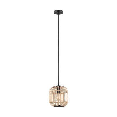 Lampe à suspension Eglo Bordesley - 1 lumière - ø21cm. - e27 - bambou, rotin - noir, marron
