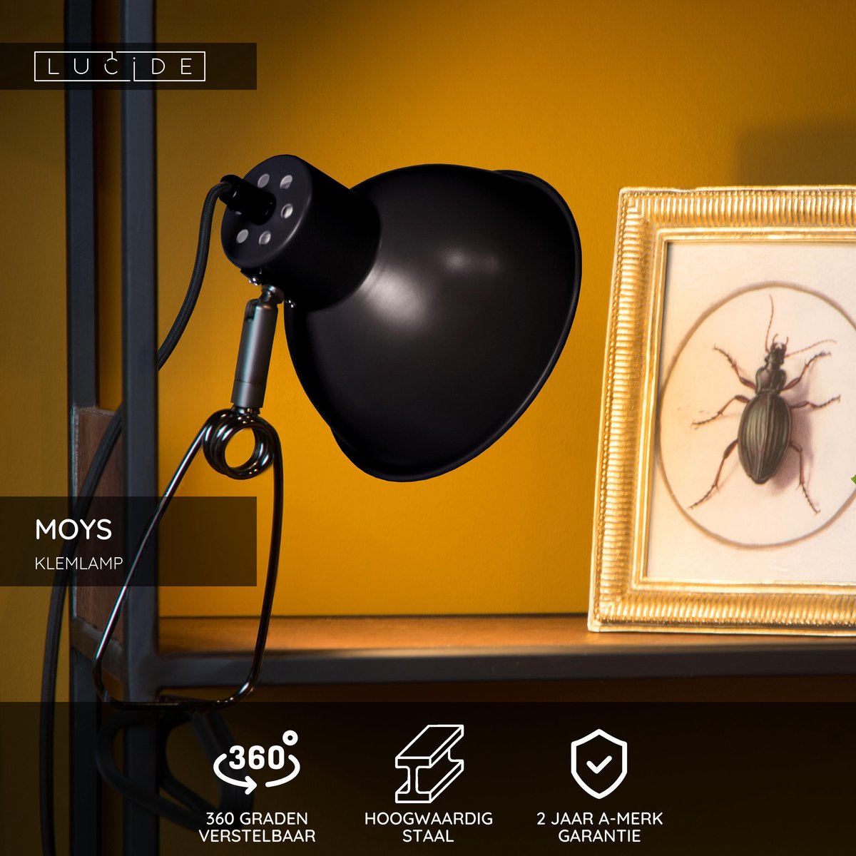 Lucide moys - lampe à pince - 1xe27 - noir