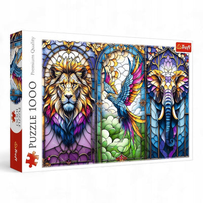 Trefl puzzle animaux vitrail 1000 pièces jouets colorés.