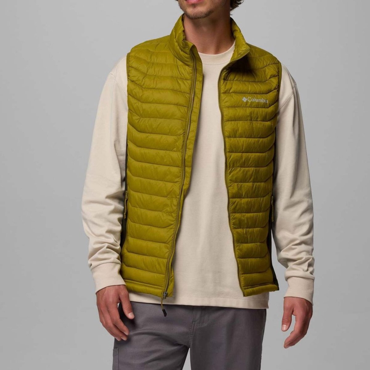 Chauffe-corps d'extérieur pour hommes Columbia Powder Pass™ Hybrid Vest - vert mousse, paysage vert