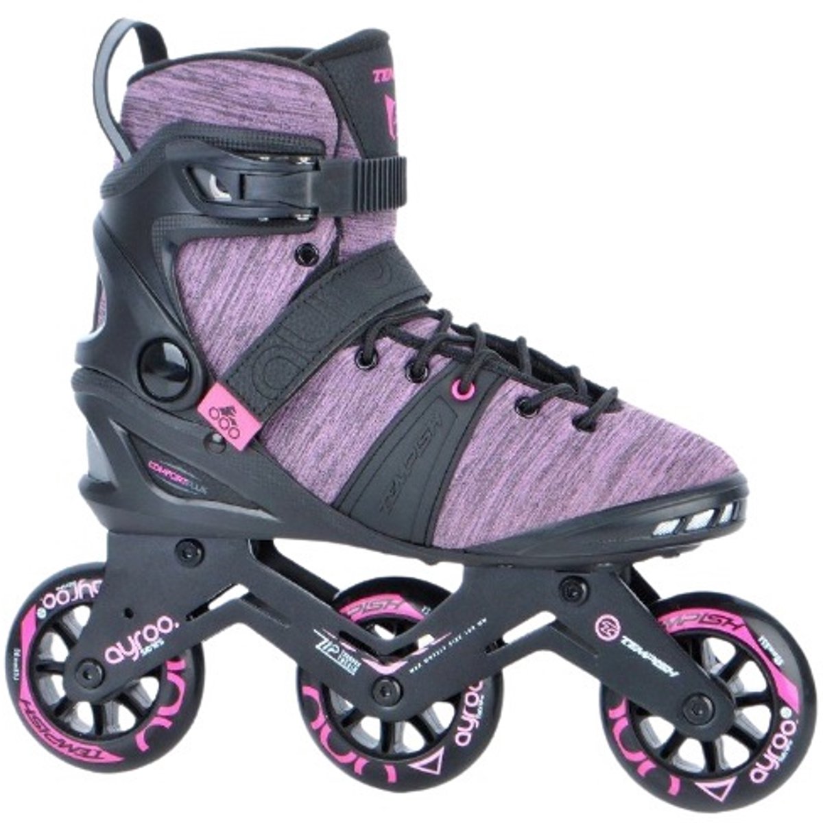 Tempish ayroo 3x90 patins à roues alignées femme - 3 roues 90mm - patins à roues alignées fitness speed - noir rose - taille 41