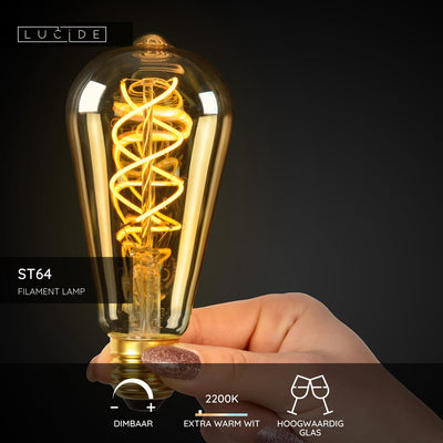Lucide st64 - lampe à filament - ø 6,4 cm - LED dimmable - E27 - 1x4,9W 2200K - ambre