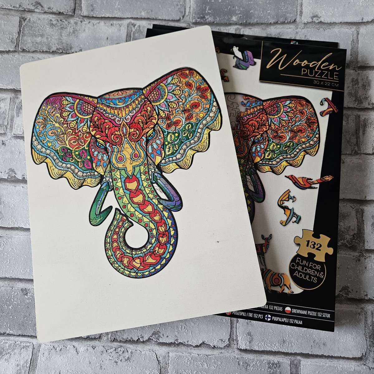 Grafix puzzle en bois éléphant | pièces de puzzle uniques en forme d'animaux | 137 pièces de puzzle | puzzle pour enfants et adultes | taille 30 x 22,5 cm | cadeau pour petits et grands