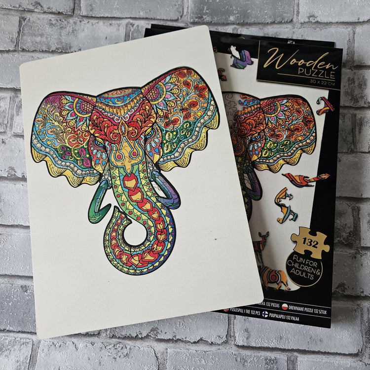 Grafix puzzle en bois éléphant | pièces de puzzle uniques en forme d'animaux | 137 pièces de puzzle | puzzle pour enfants et adultes | taille 30 x 22,5 cm | cadeau pour petits et grands