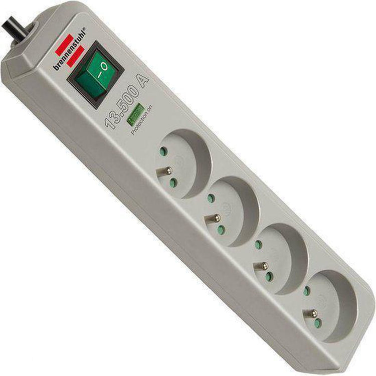 Multiprise Brennerstuhl eco-line 13 500a avec protection contre les surtensions 4 prises gris clair 1,5m h05vv-f 3g1.5 *fr*