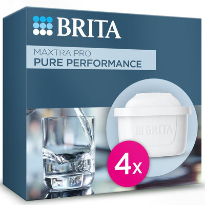 Cartouche filtrante à eau Brita maxtra pro pure performance - 4 pièces - filtre à eau original pour carafes filtrantes à eau - filtre les impuretés telles que les herbicides, les pfas, le chlore, le calcaire et les métaux