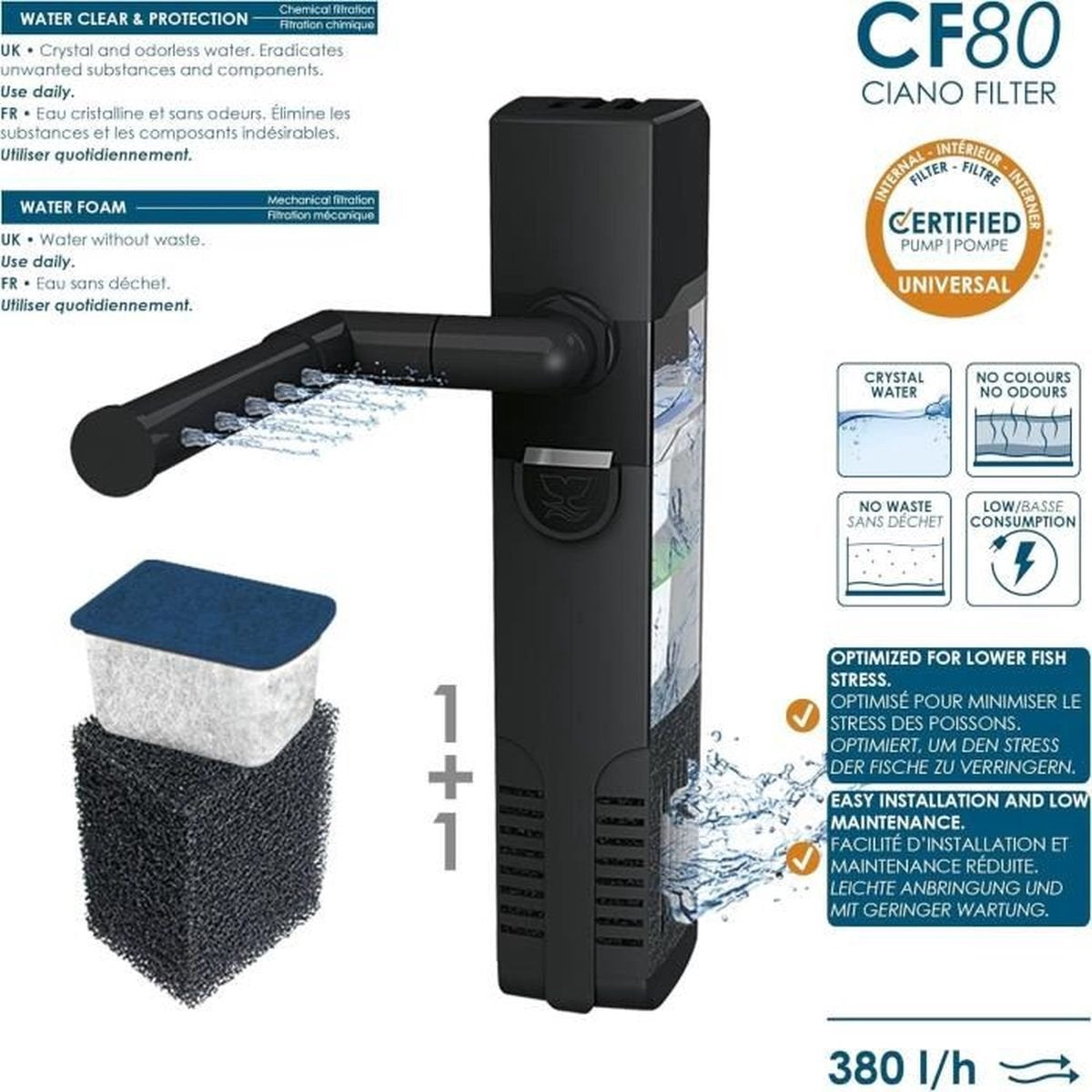 Aquarium Ciano - 60 l - filtre - LED - chauffage - mousse 30ppi - cf80 - noir