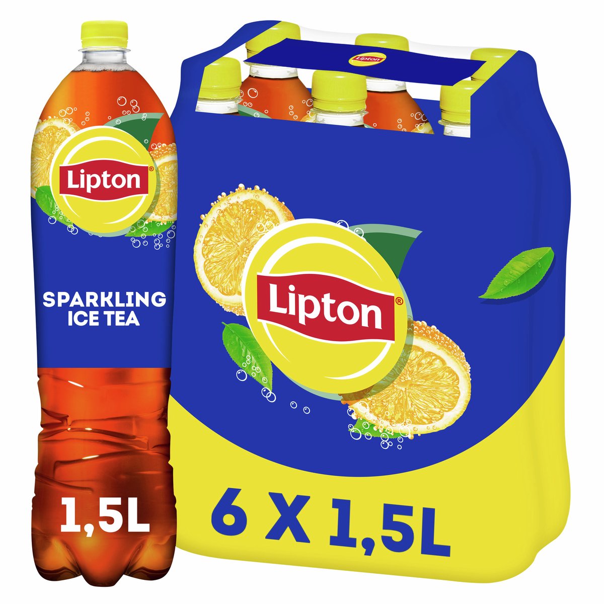 Bouteille pétillante de thé glacé Lipton - originale - étonnamment faible en calories - 6 x 1500 ml - pack économique