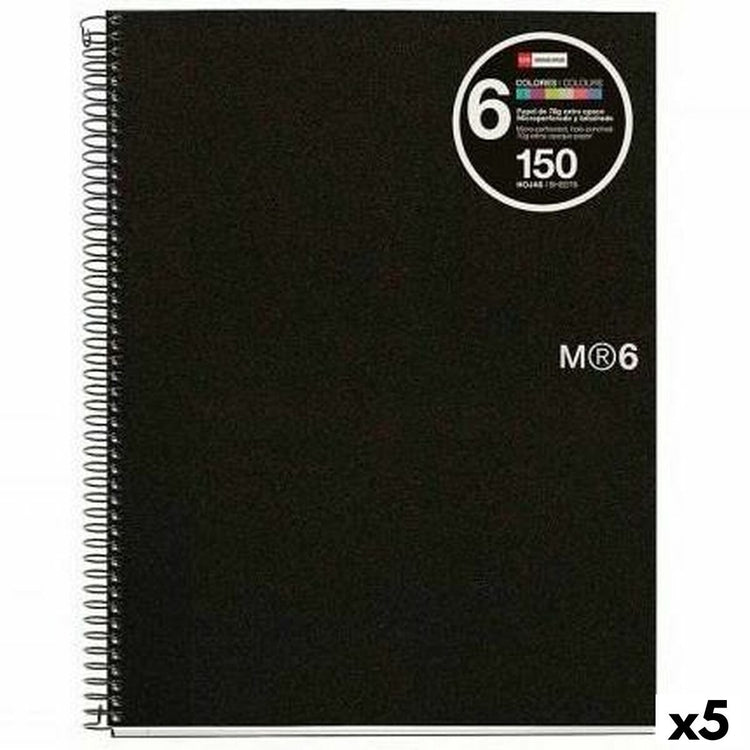Miquelrius livre sur les anneaux noir a5 150 feuilles (5 pièces)