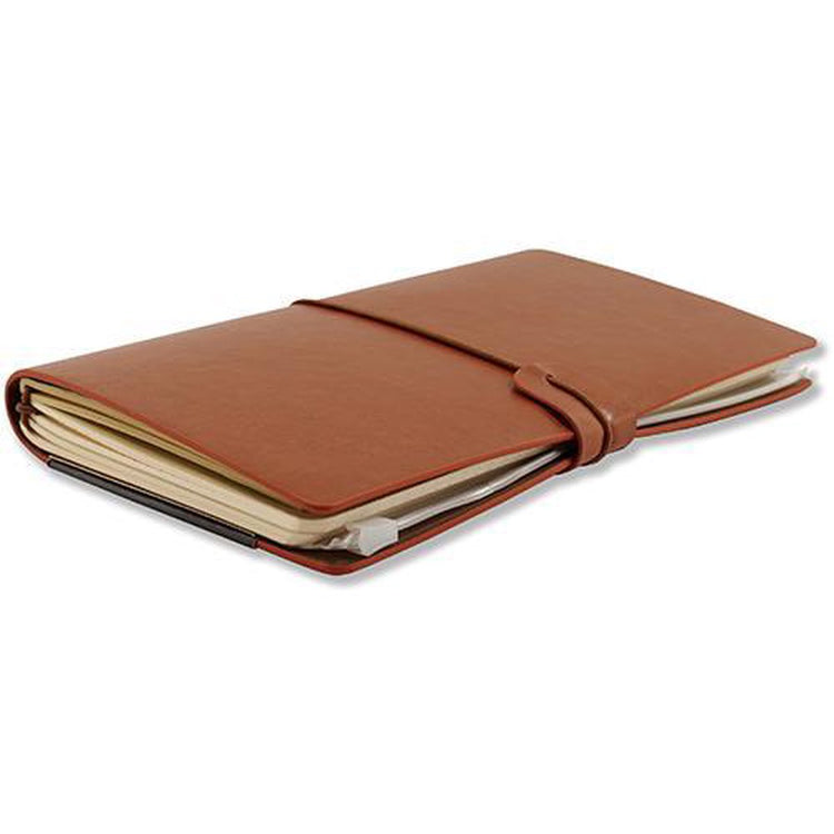 Carnet Peter Pauper - Voyager - couverture en cuir - muscade - avec fermeture à cordon - 12x20 cm