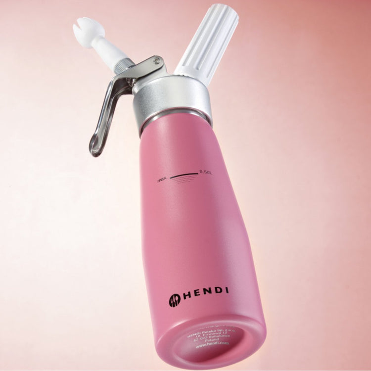 Machine à chantilly Hendi – 0,5l – rose pastel – comprenant 3 buses et pinceau – aluminium