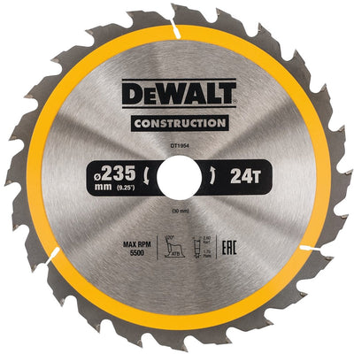 Lame de scie circulaire Dewalt pour le bois | construction | ø 235mm trou d'axe 30mm 24t - dt1954-qz