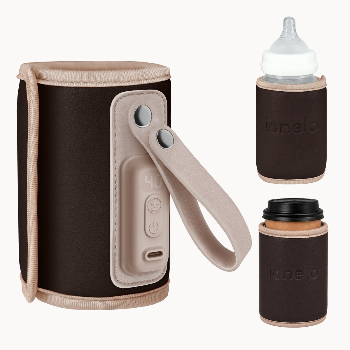 Lionelo thermup go – chauffe-biberon portable – alimentation USB-C – 5 réglages de température (38–50°C) – pour biberons jusqu'à 70 mm – thermostat contre la surchauffe – compact et léger (100 g) – sans BPA – avec câble USB-C