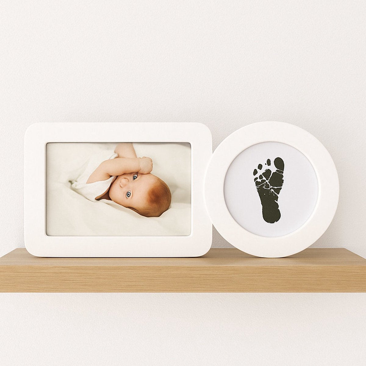 Happy hand - cadre empreinte de main de bébé sans encre - cadre photo sans encre avec compartiment photo - avec tampon sans encre - nettoyage en toute sécurité pour les nouveau-nés - design moderne blanc 30×13×3 cm - cadeau de maternité parfait