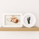 Happy hand - cadre empreinte de main de bébé sans encre - cadre photo sans encre avec compartiment photo - avec tampon sans encre - nettoyage en toute sécurité pour les nouveau-nés - design moderne blanc 30×13×3 cm - cadeau de maternité parfait
