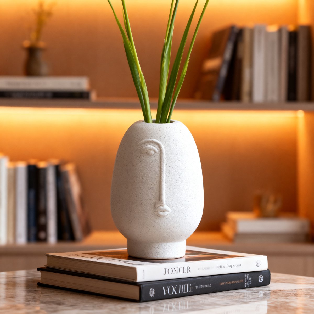 Arti casa Vase décoratif Face - Vase Blanc avec Dessin en Relief - Vase Moderne pour Fleurs et décoration intérieure - ø12 x 17 cm - Blanc