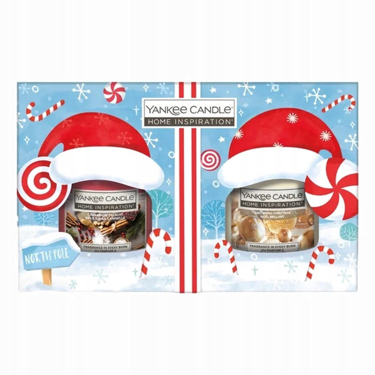 Yankee Candle Home Inspiration - Coffret cadeau 2 petits pots - Cadeau de Noël - 70 heures de combustion - Délice à la cannelle Noël scintillant